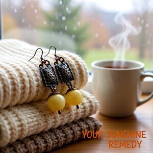 Ornate Copper Plate + Massive Genuine Citrine Beads! Gorgeous Statement Earrings